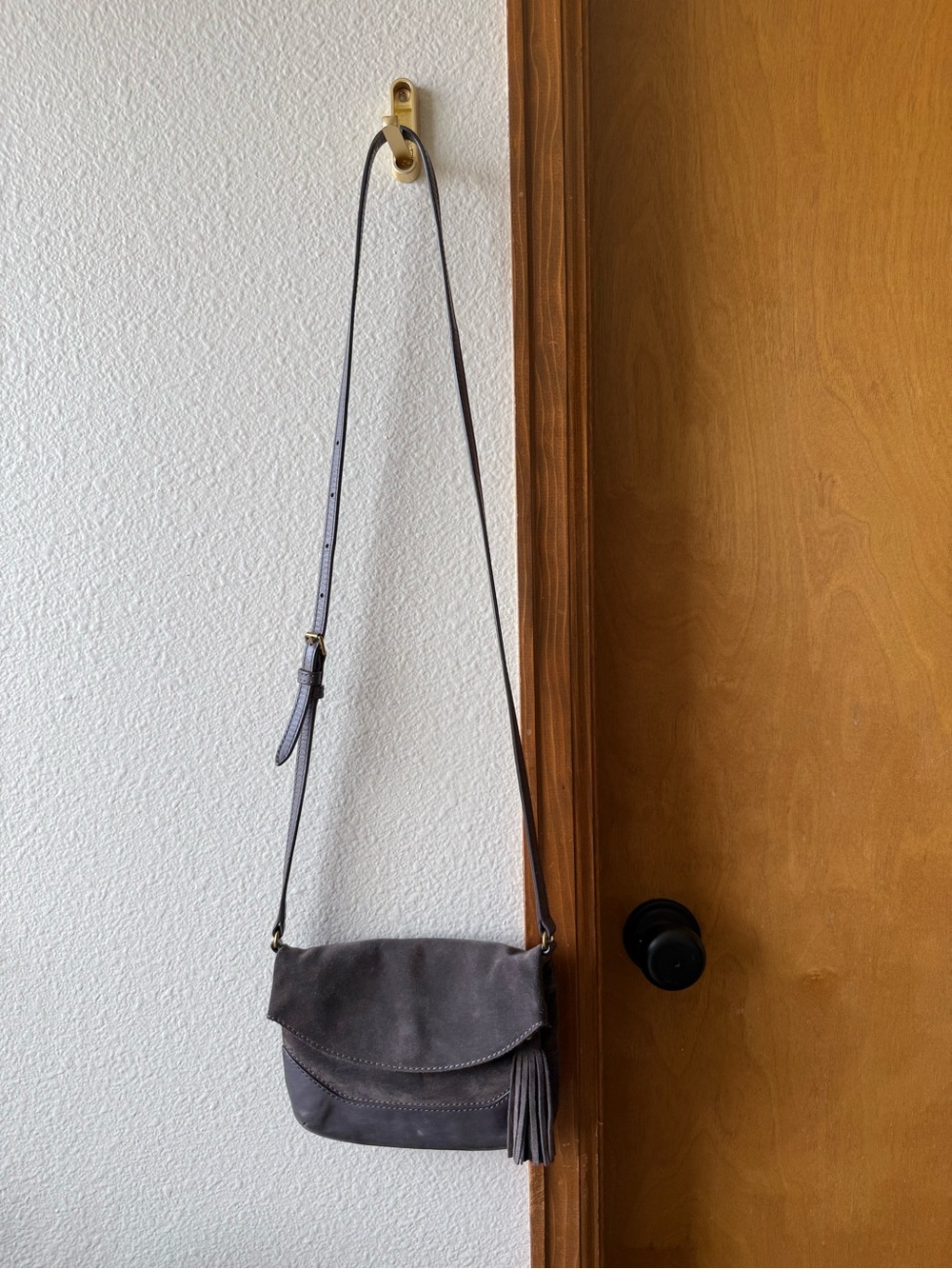 Frye Leather Grey Suede Crossbody Bag with Tassel